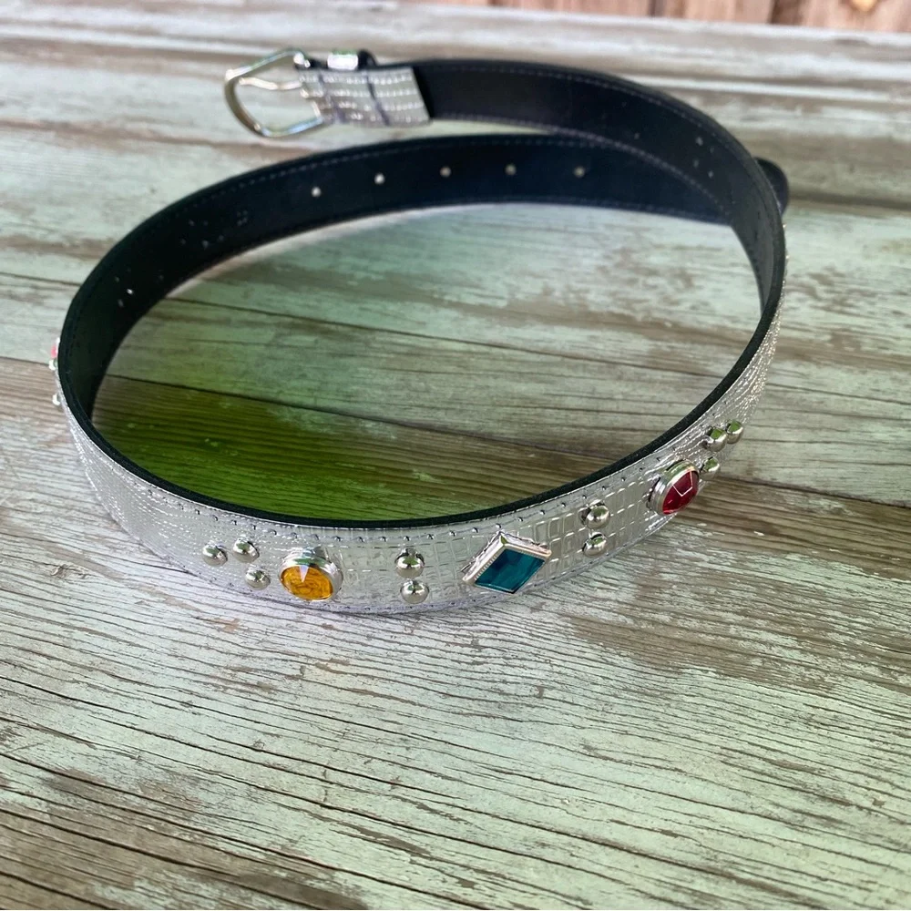 Vintage Capezio Silver Belt Colorful Gem and silver studs, Small, bling belt
